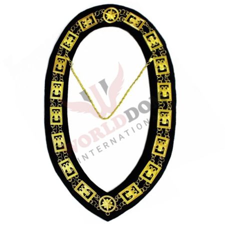 32nd Degree Scottish Rite Chain Collar Wings Down Gold Plated on Black Velvet