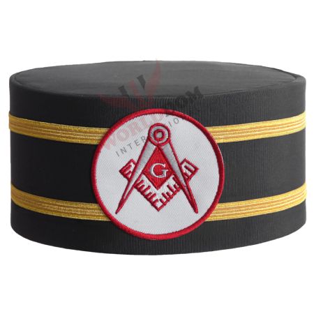 Master Mason Blue Lodge Crown Cap White & Red With Double Braid