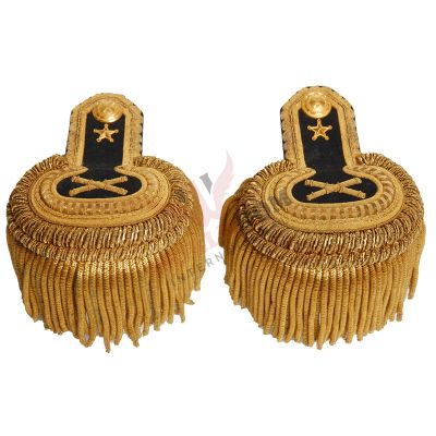 Hand Embroidery Black and Gold Fringe Shoulder Epaulette